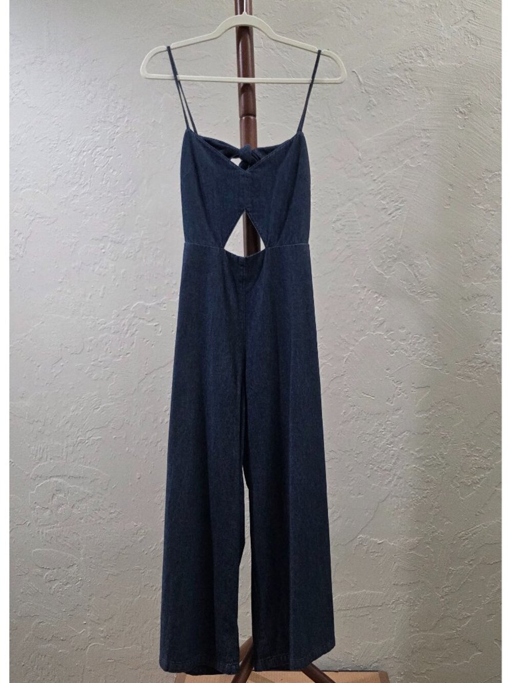 Denim Jumpsuit With Cut-Out Bodice‎ And Knot-Front Detail